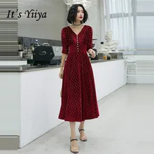 Yiiya вечерние платья с v-образным вырезом, велюровое вечернее платье в горошек размера плюс, элегантные вечерние платья с коротким рукавом, robe de soiree LF086