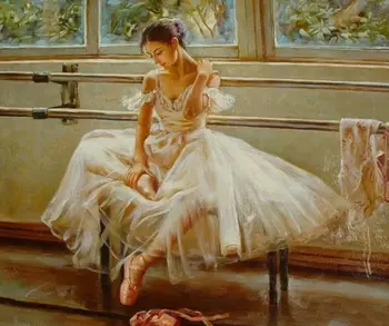 

Hand Painted Oil Painting Asian Ballet Dancer Young Asia Ballerina Girl Training