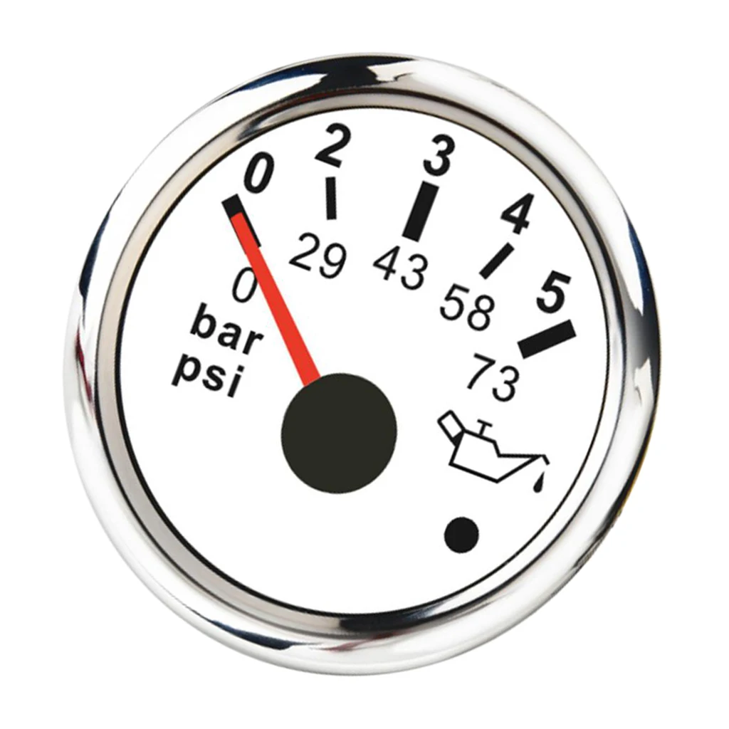 52MM 2'' Oil Pressure Indicator Meter Gauge IP67 10-185Ω 0~5 Bar Marine, White, IP67 Waterproof