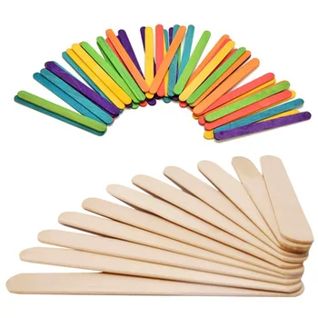 

50Pcs Colored Wooden Ice Cream Sticks Natural Wood Sticks For Handmade Ice Cream Kids DIY Hand Crafts Art Lolly Cake Tools