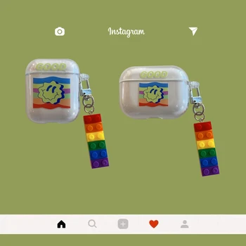 

For AirPods Case Cute Rainbow Smiley Earphone Case For AirPods 2 3 AirPods Pro Soft TPU Clear Earphones Cover with Keychain