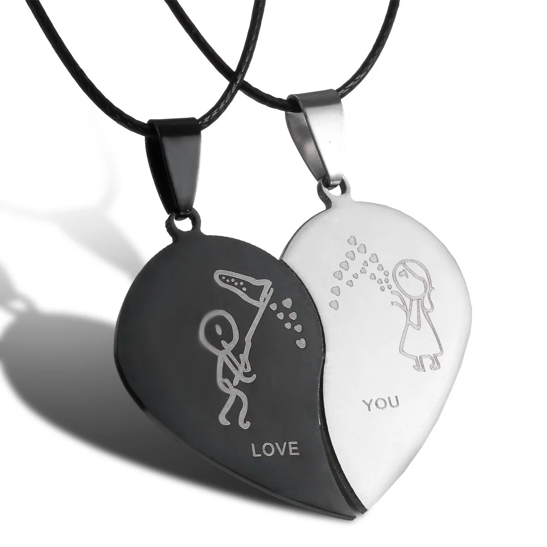 

Fashion Heart Pendant Lover Necklace Set Leather Chain Necklace Stainless Steel Couple Necklaces Valentine's Day Gift