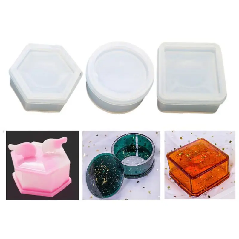 

3Pcs Crystal Epoxy Resin Mold Storage Box Casting Silicone Mould Handmade DIY Crafts Jewelry Making Tools