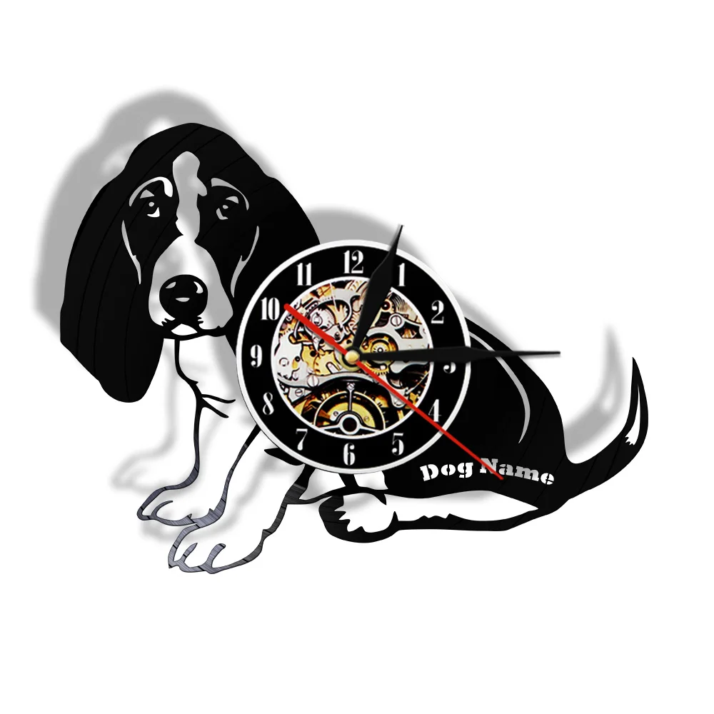 Basset Hound настенные часы порода собак родословное собачье животное щенок Виниловая пластинка часы декоративные старинные часы «Пёсик» подарок - Цвет: Without LED