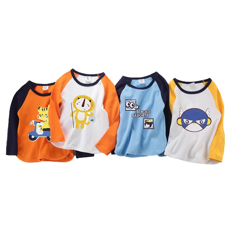 Детская футболка базовые Топы из чистого хлопка для мальчиков; Весенняя детская одежда с длинными рукавами в Корейском стиле; Креативная одежда с героями мультфильмов