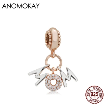

Trendy Mom Letter 925 Silver Charm Pendant for Mom Luxury Jewelry Gift Rose Gold Color Hanging Head Bead for DIY Jewelry Decor