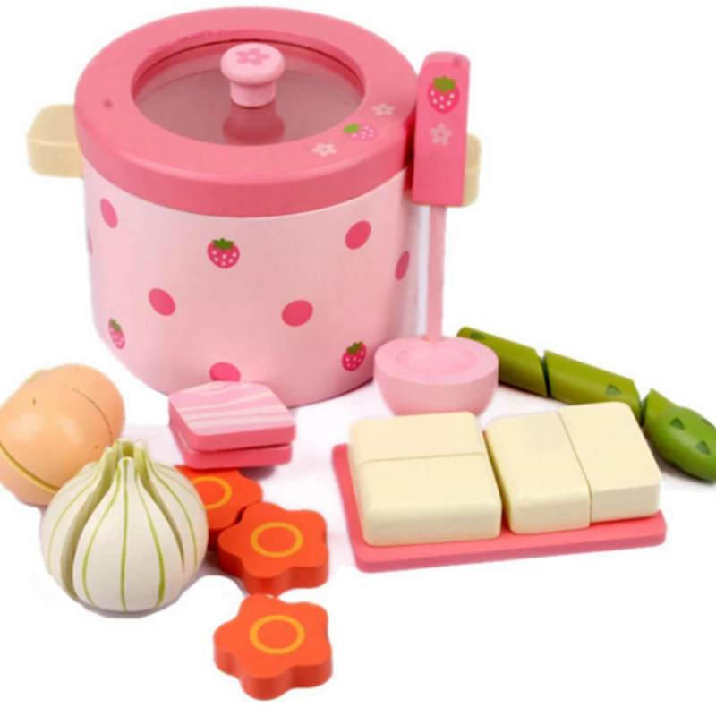 Деревянный игрушечный набор, игровой кухонный набор, горячий горшок, кулинарные муляжи пищевых продуктов, красочные Семейные игры, домашние игрушки, деревянный подарок D196