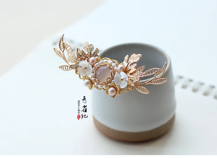 vintage pearl handmade shell gold hairpin hair sticks crown Hair accessories Headwear do-up tools for hair bun kimono COSPLAY