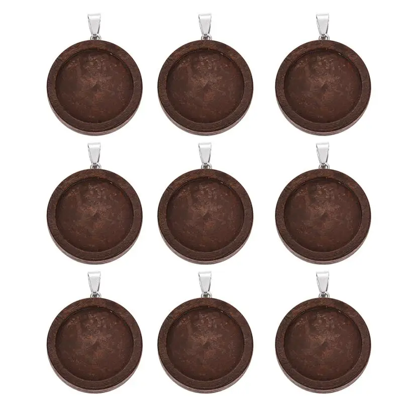 Brown 30mm 10pcs 10 шт. 25 мм 30 мм Дерево Кабошон База Установка лотки ободок пустой крюк из нержавеющей стали Деревянные Подвески DIY для изготовления ювелирных изделий - Цвет: Brown 30mm 10pcs
