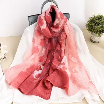 

New Fashion Gradient Flowers Scarf Women Silk Chiffon Shawl Thin Long Soft Shawls And Printing Polyester Scarves Wholesale T8