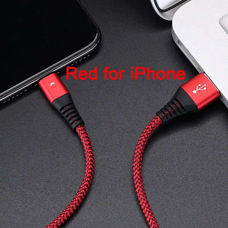 Red for iPhone 3а быстрое зарядное устройство для iphone Andriod Micro usb type-C нейлоновые кабели для быстрой зарядки телефонов - Цвет: Red for iPhone