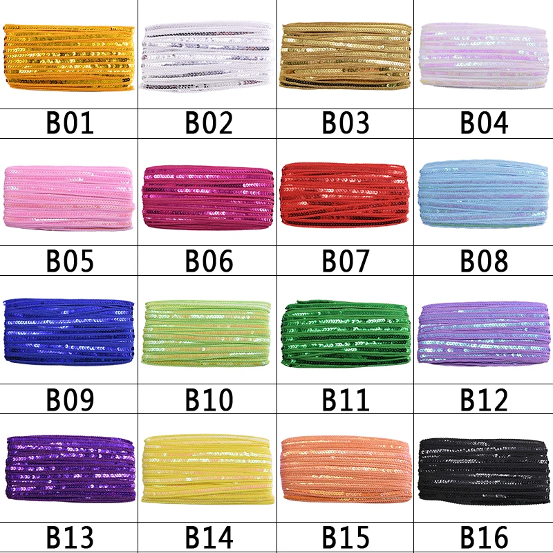 5M Shiny Sequin Lace Trim 1.2cm Lace Fabric DIY Beading Ribbons for Garments Headdress Wedding Decor Sewing Handmade Supplies