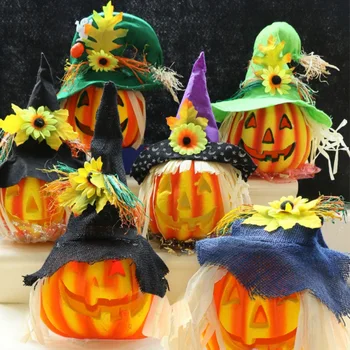 

Halloween Light Up Pumpkin Lantern Witch Hat Jack-o'-Lantern Decorative Foam Pumpkin Halloween Decorations Props Party Supplies