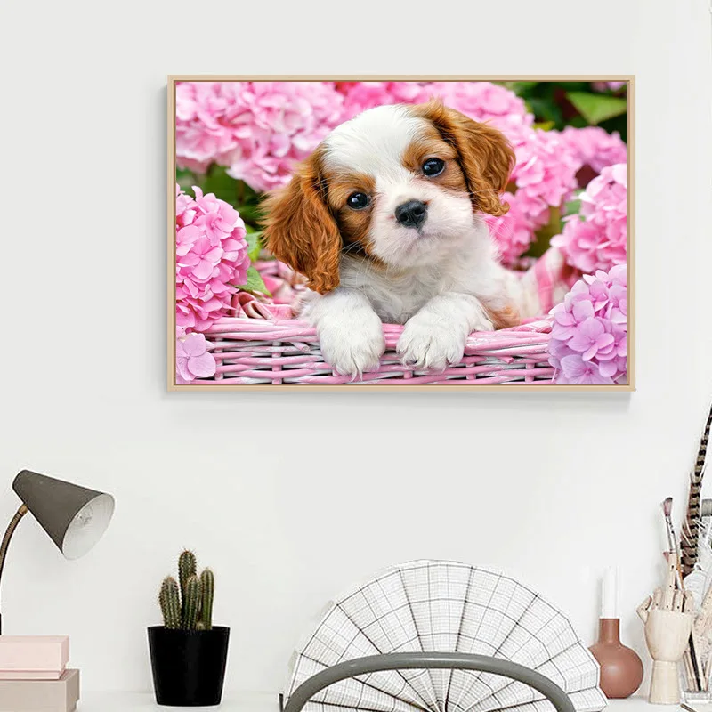 

Cross Border DIY Diamond Painting Foreign Trade New Style Basket for Flower Arranging the Puppies in the Bedroom Small Simple Cr
