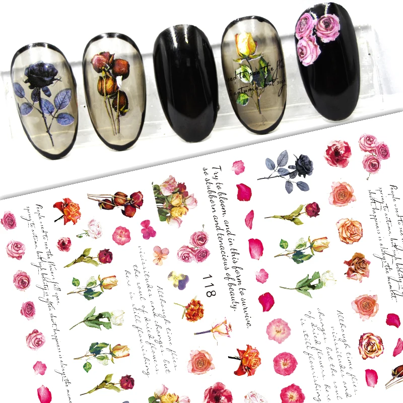 

3D Nail Sticker Decals Self-adhesive Stickers for Nails Rose Flower Petal Line Letter Stickers for Manicure Nail Art Decoration