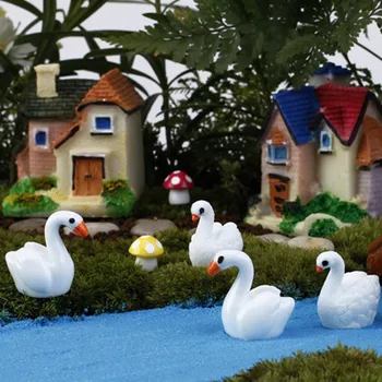 

200pcs/lot Resin Small Ornament White Swan Figurines and Miniatures Aquarium Moss Micro landscape Plant Bonsai decoration BJ013