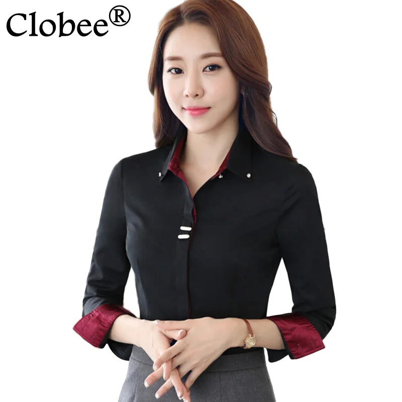 Модная одежда OL женская рубашка с длинным рукавом черная белая тонкая из кусков