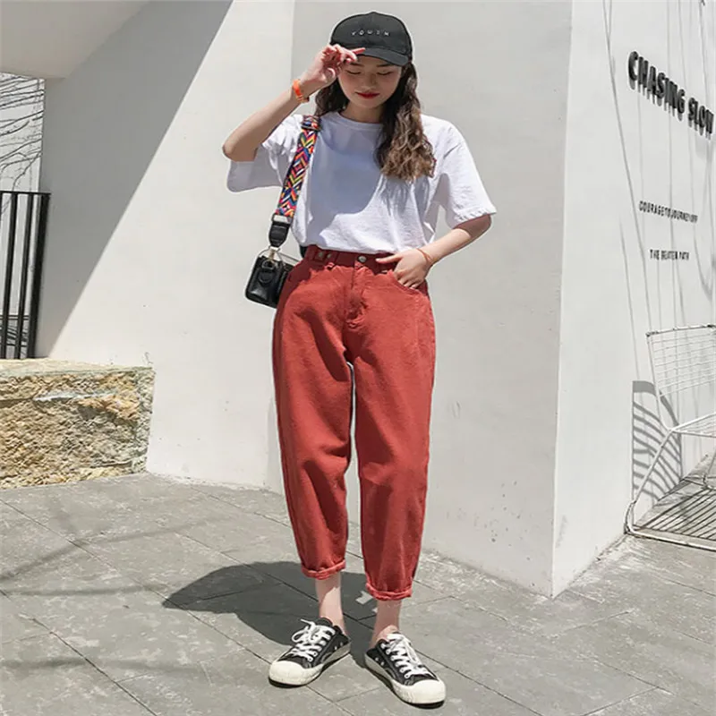 Jeans female 2020 spring Korean high waist nine points loose loose thin carrot pants net red dad Harlan casual pants mom jeans high waist carrot pants autumn new large size fat mm loose and thin harlan daddy pants boyfriends jeans