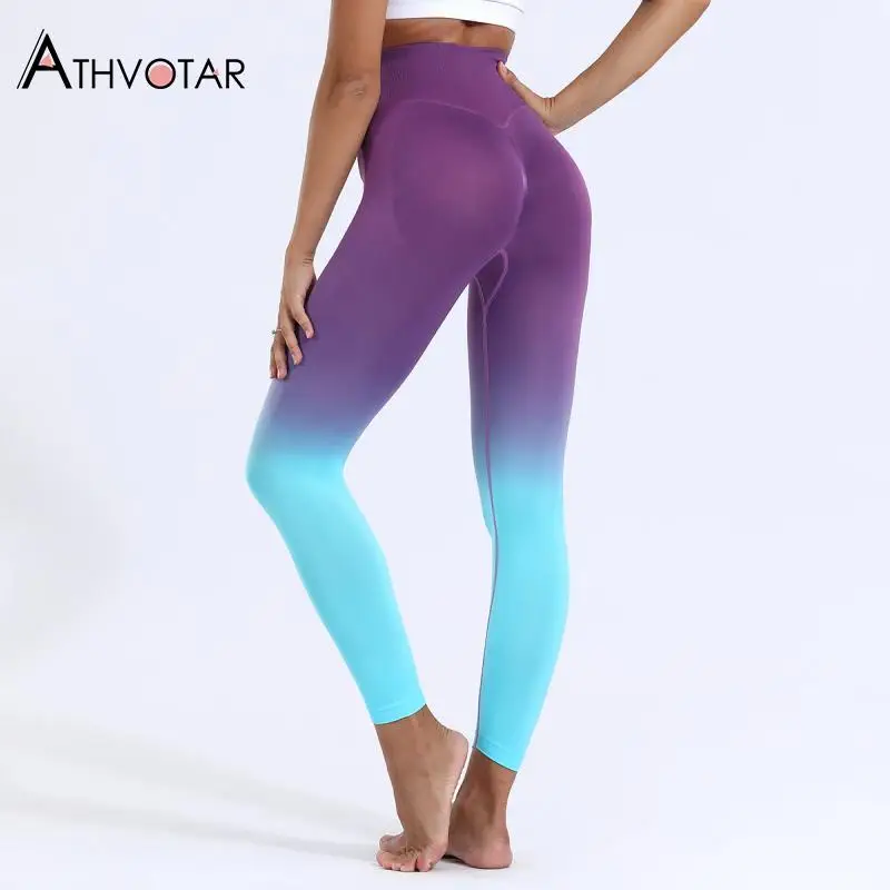 

ATHVOTAR High Waist Leggings Women Gradient Push Up Fitness Leggings Workout Running Elasticity Leggings Women