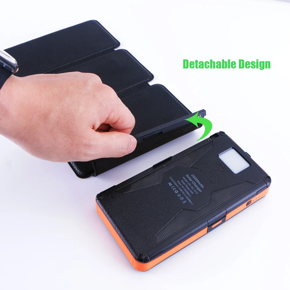 Banco de energía Solar de 25000mAh con 4 paneles solares doble salida USB e entradas luz LED baterí