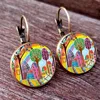 New Arrival Colorful House and Tree Women Stud Earring  Abstract Oil Painting House Glass Cabochon Womens Earrings ► Photo 3/6