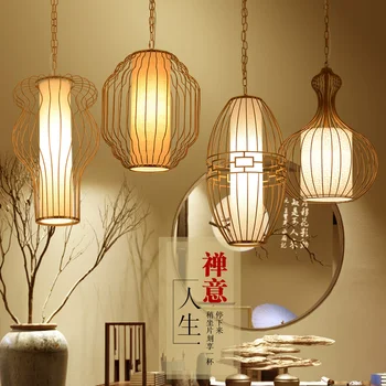 

Pendant light cage bar restaurant meal aisle porch Creative The new modern Chinese restaurant Zen hanging pendant lamp ya72728