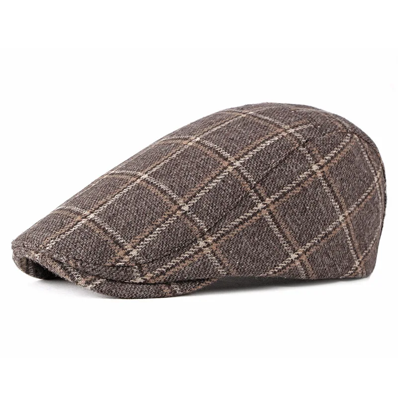 Khaki Square FS, мужские и женские клетчатые береты, шапки в стиле ретро, винтажные, плоские, плюща, газетные шапки, осенне-зимние шапки для мужчин, зимние регулируемые хлопковые береты - Цвет: Khaki Square