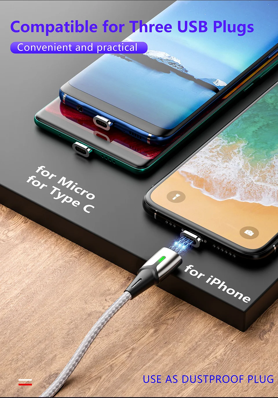 ZRSE 3m 2M 1M Магнитный кабель Micro USB кабель для iPhone samsung Магнитный зарядный светодиодный 3A Синхронизация данных Быстрая зарядка type C кабели