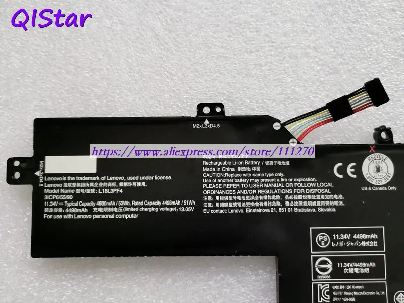 QISTAR 11,34 V 4630mAh настоящий Аккумулятор для ноутбука L18L3PF4 для ноутбука lenovo