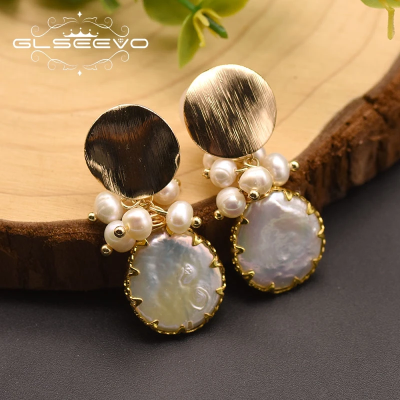 Серьги клипсы GLSEEVO 100% с пресноводным белым жемчугом для женщин и девушек Милые