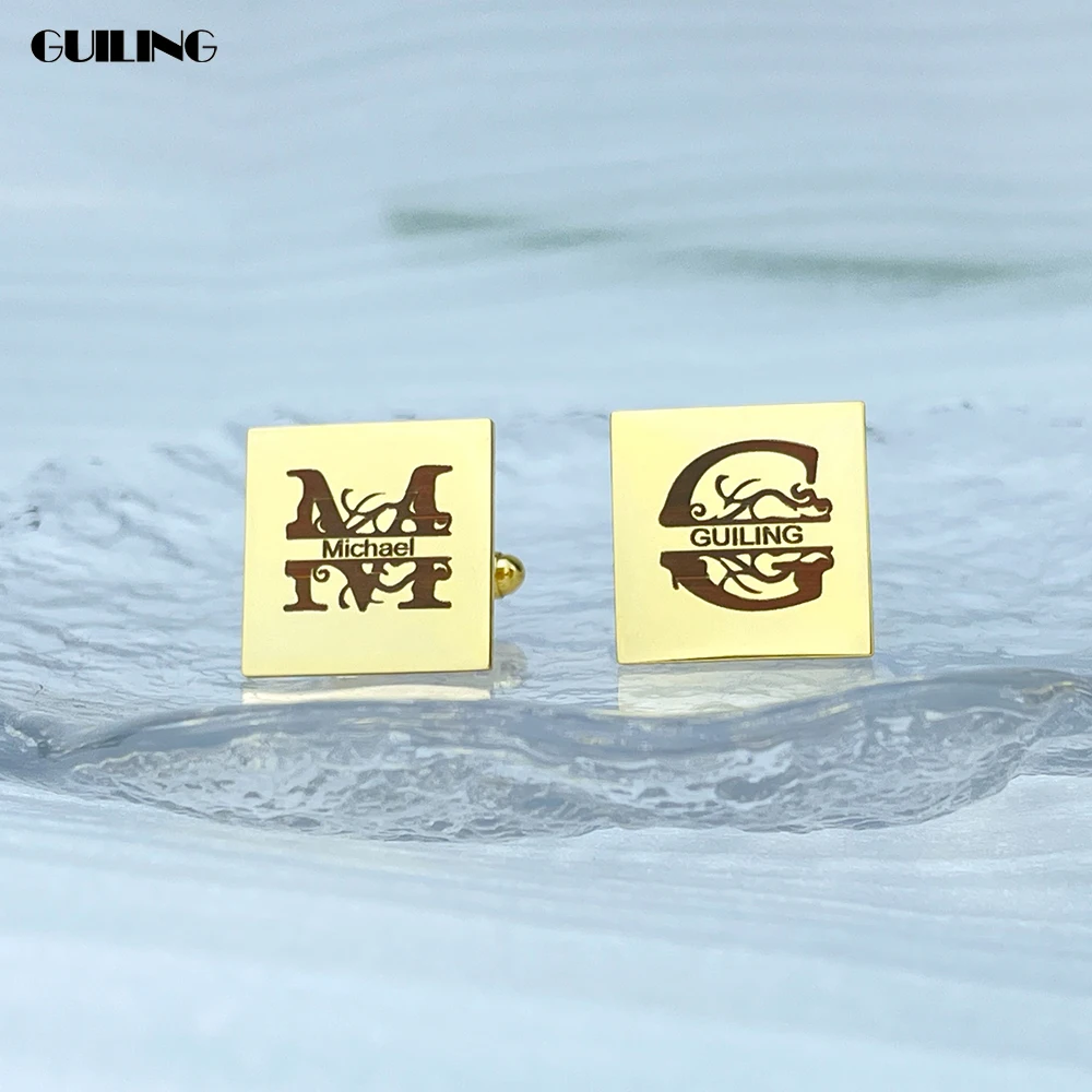 

Dainty Monogram Letter Custom First Name Cufflinks Laser Personalized Buckle Stainless Steel Men Jewelry Groomsmen Christmas