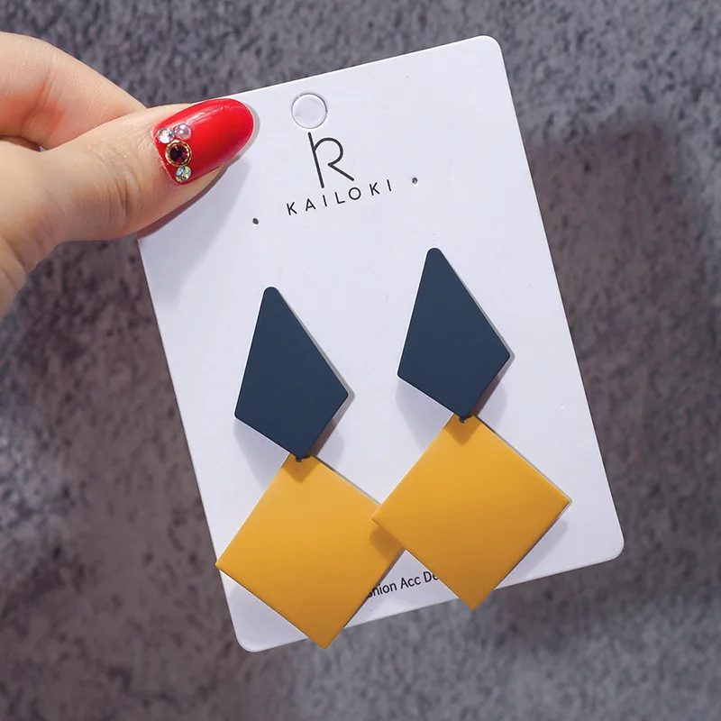 

S925 Silver Needle Literary Fan Retro Geometric Splicing Irregular Earrings Korea Joker Earrings Earrings