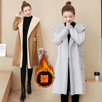 

women's 2020 autumn and winter new fat mm imitation deer suede lamb fur coat plus velvet thick hooded cotton clothes