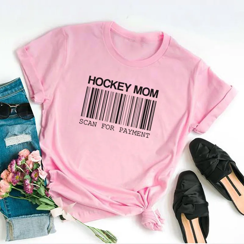 Женская футболка с надписью «HOCKEY MOM SCAN FOR PAYMENT», забавная креативная хлопковая футболка, топ с коротким рукавом, футболка для мамы harajuku, одежда
