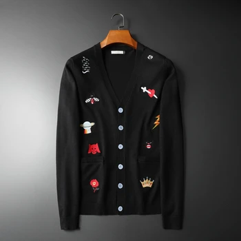 

New Men Luxury embroidery Bee Snake Crown UFO leopard Knit Casual Sweaters Cardigans Asian Plug Size High quality Drake #M95
