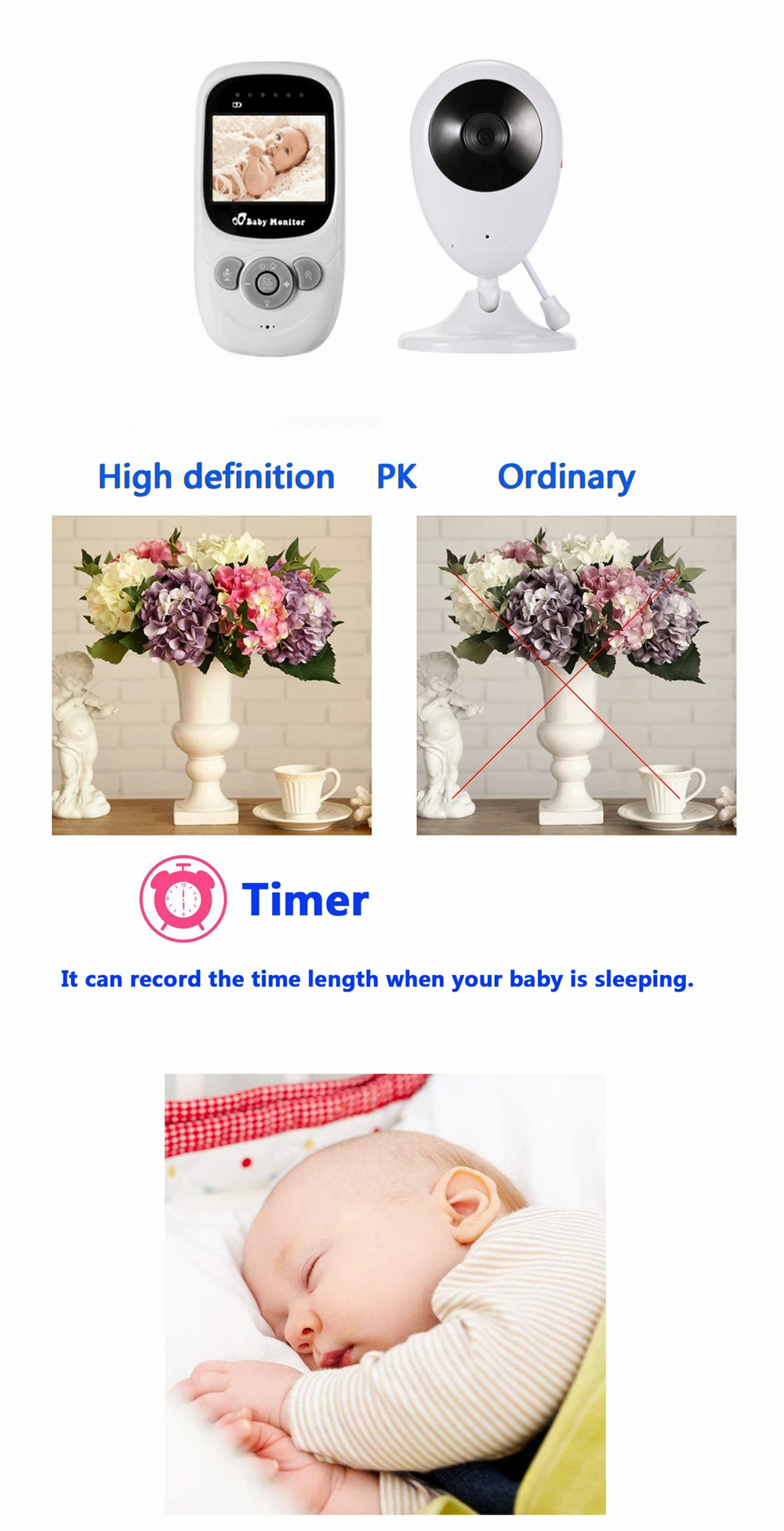 Wireless Baby Audio Monitor 2.4 INCH TFT LCD Display Two Way Talk Night Vision Security Camera Monitoring for Baby Security 2