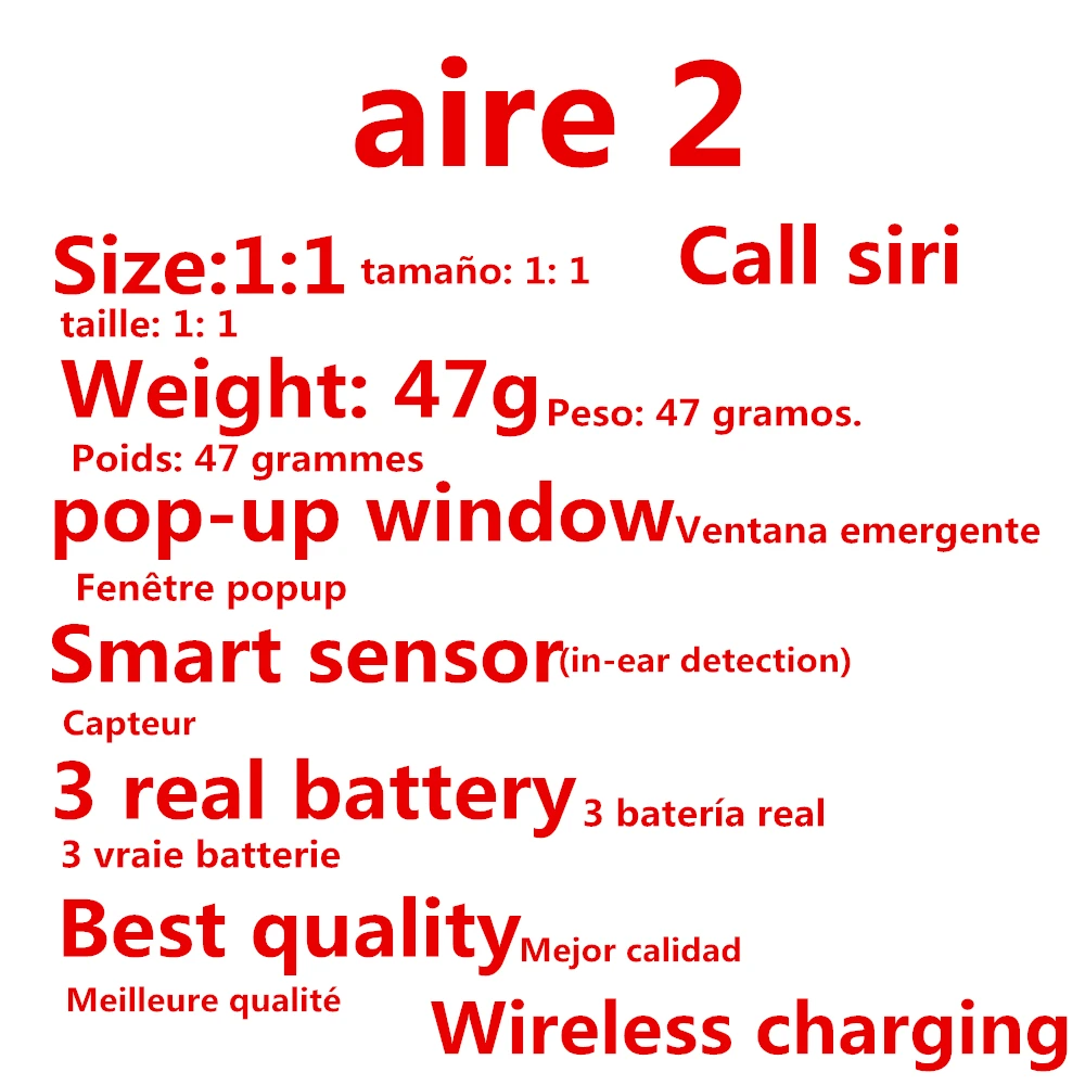 

2019 New 1:1 Super Copy Wireless Bluetooth Earphone 5.0 Three Real Battery Animated Popups In-ear detection 1536 chip For Iphone