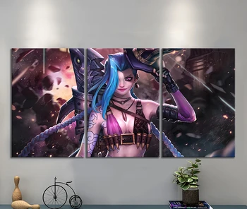 

3 Piece Decorative Painting Poster New Fashion Office Home Mural LOL Jinx League of Legends Game Painting Fanxin Wholesale