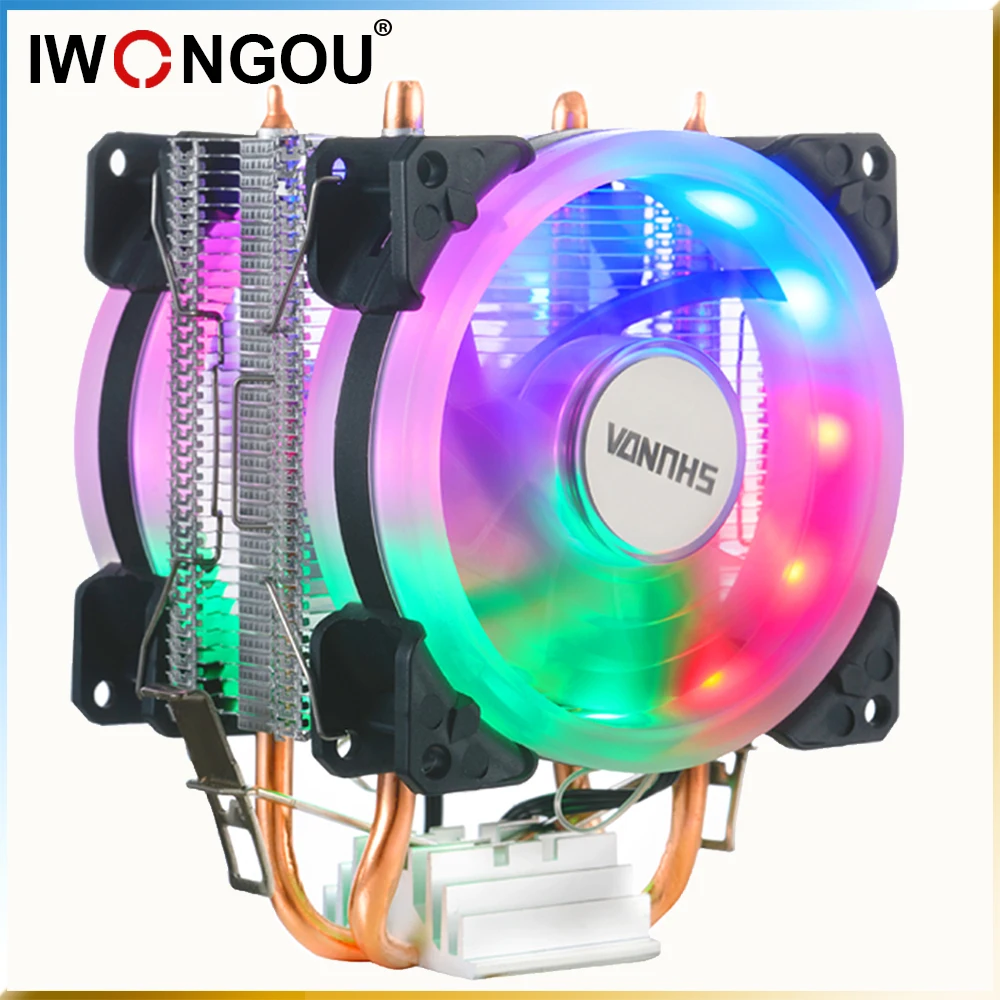 Кулер IWONGOU для процессора с 2 тепловыми трубками 3 контакта ШИМ RGB ПК тихий Intel LGA 2011