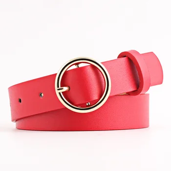 

Simple Metal Pin Casual Waistband Round Buckle Belt Leather