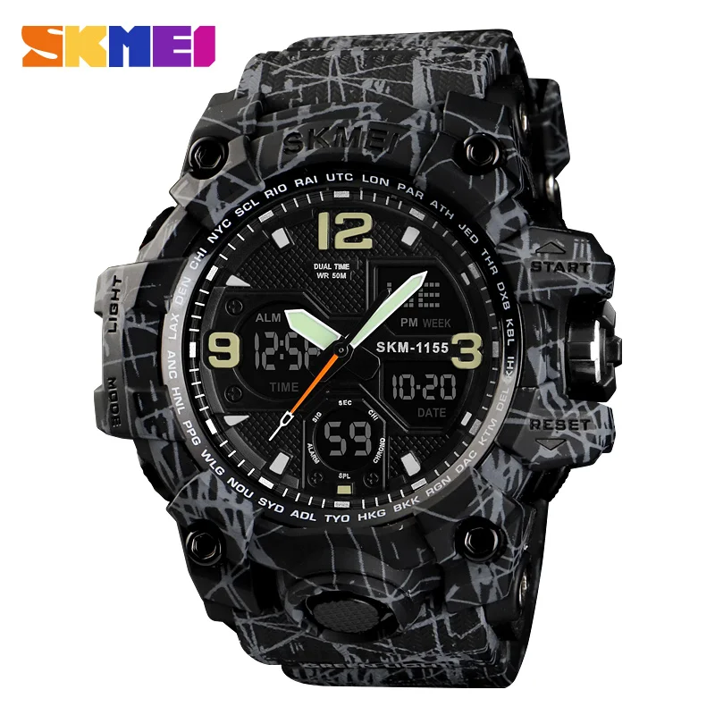 Dark Gray SKMEI Военные спортивные часы мужские брендовые Роскошные Кварцевые аналоговые светодиодный цифровые часы мужские водонепроницаемые наручные часы с двойным дисплеем Relogio - Цвет: Dark Gray