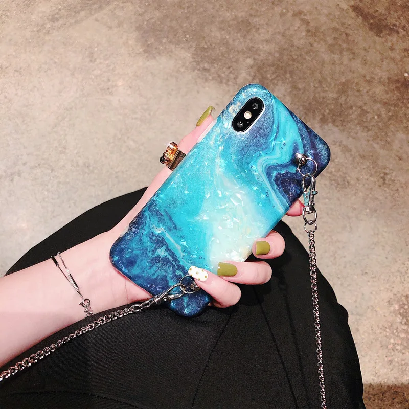 Dream Shell мраморный чехол для телефона для iPhone XR XS MAX X 10 металлический шейный ремень с цепочкой через плечо чехол для iPhone 7 8 6 6s plus