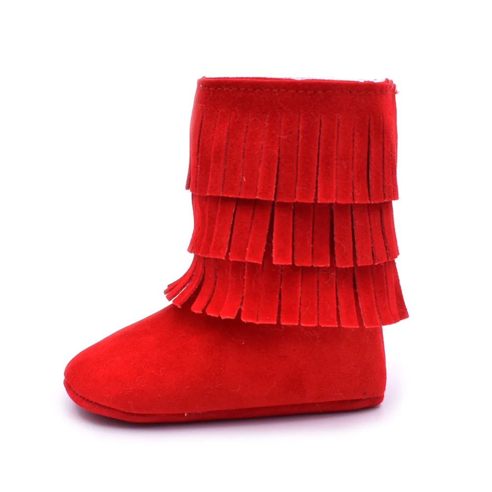 Детские ботинки; зимние теплые мокасины; детская обувь с мягкой подошвой; шерстяные замшевые темно-синие детские ботинки с кисточками - Цвет: Red