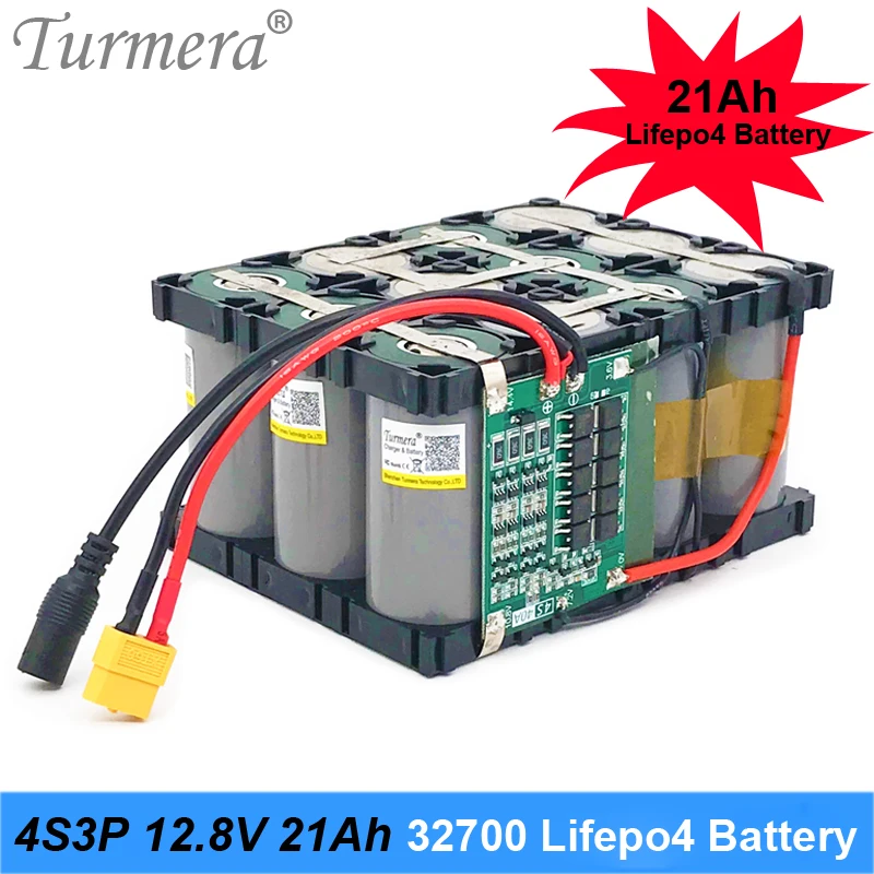 Turmera 32700 Lifepo4 Battery Pack 4S3P 12.8V 21Ah with 4S 40A Balanced BMS for Electric Boat and Uninterrupted Power Supply 108