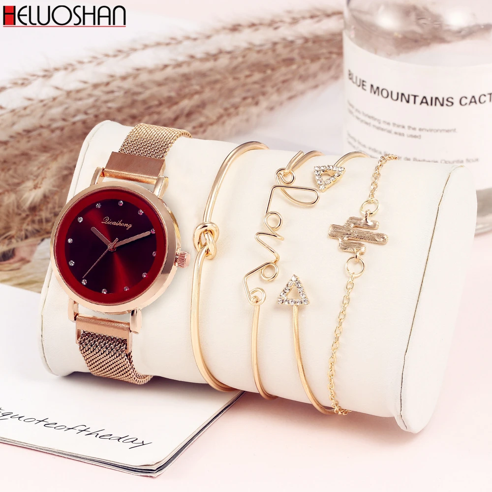 

5pc/set Luxury Brand Women Watches Starry Sky Magnet Watch Buckle Fashion Casual Female Wristwatch Roman Numeral Simple Bracelet