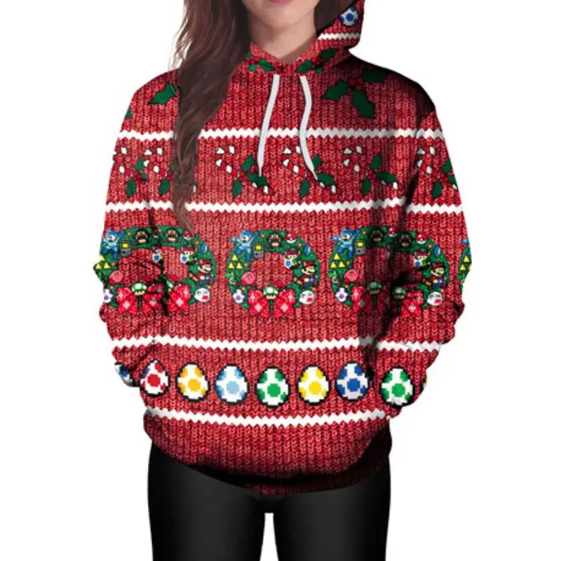 

Women sweater Couples Simple Autumn Warm Long Sleeve Cute Christmas Print Plus Velvet Loose Round Collar women sweater