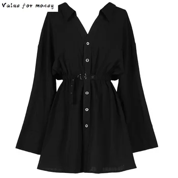 

Ruibbit Arrival New Hot Sale Spring Autumn Punk Gothic Black Dress Fashion Long Sleeve V collar Female Sexy Slim Dresses