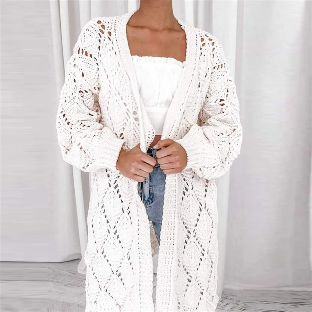 

Women Long Cardigans and Hollow Long Sleeve Open Stitch Knit Sweater Cardigans V neck Cardigan Jacket Coat Plus Size