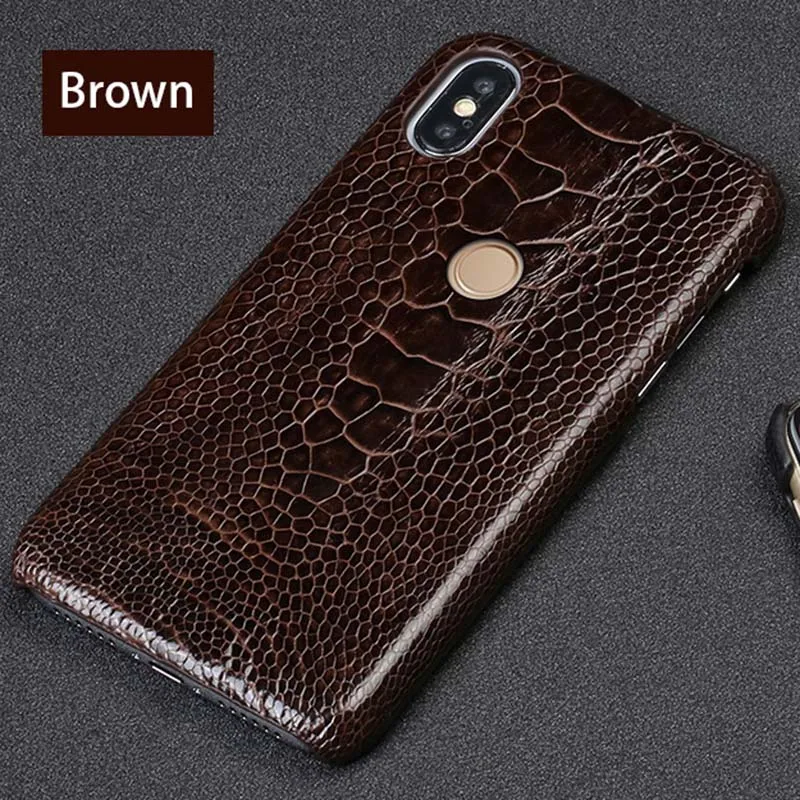 Коричневый Натуральный страусиный кожаный чехол для телефона для Xiaomi mi 9T 9 8SE A1 A2 Lite Max 3 mi x2S чехол для Red mi Note 7 4X5 5A Plus задняя крышка - Цвет: Коричневый