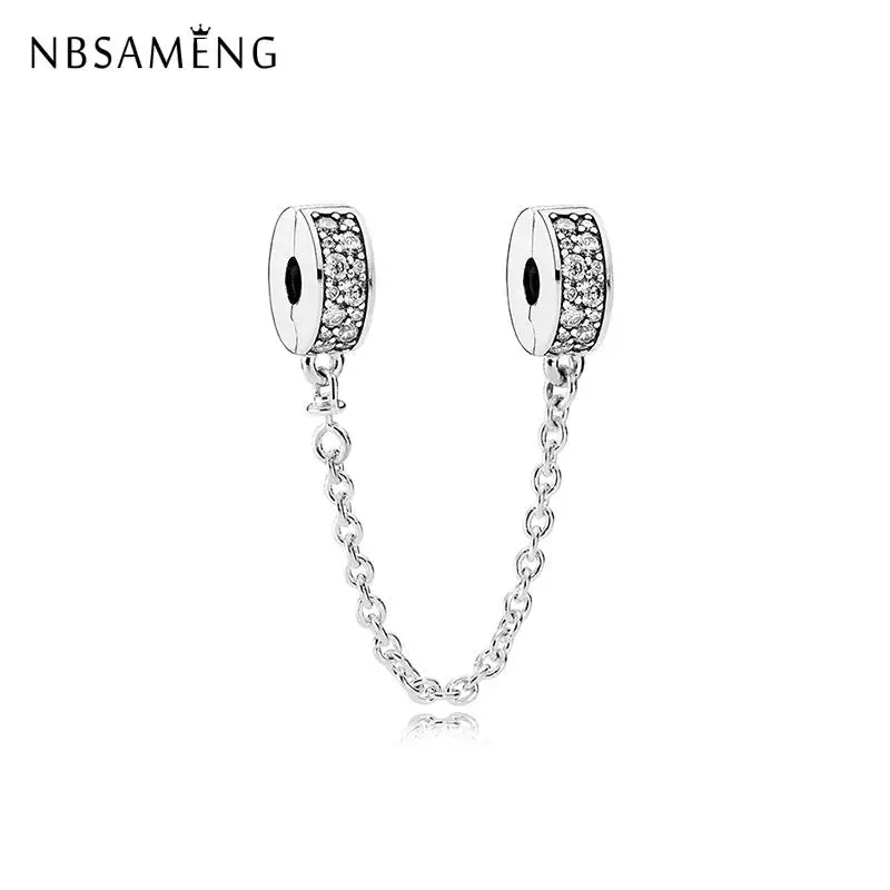 

New Original 925 Silver Bead charm Shining Elegance Safety Chain Fit Bracelet Bangle Necklace DIY Women Jewelry